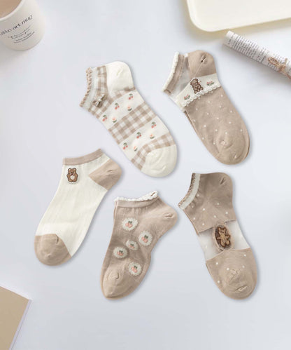 【MOSOX】ガーリーデザインレーヨン混アンクルソックス 5足セット (SS)