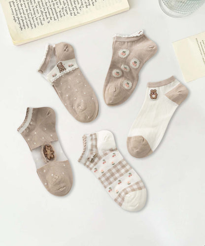 【MOSOX】ガーリーデザインレーヨン混アンクルソックス 5足セット (SS)