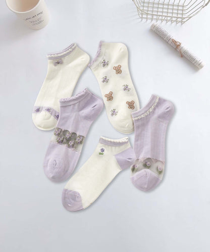 【MOSOX】ガーリーデザインレーヨン混アンクルソックス 5足セット (SS)