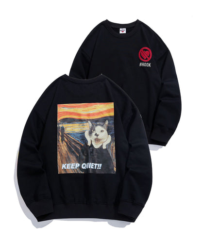 [HOOK -original-] Print sweatshirt featuring famous paintings from around the world on cats