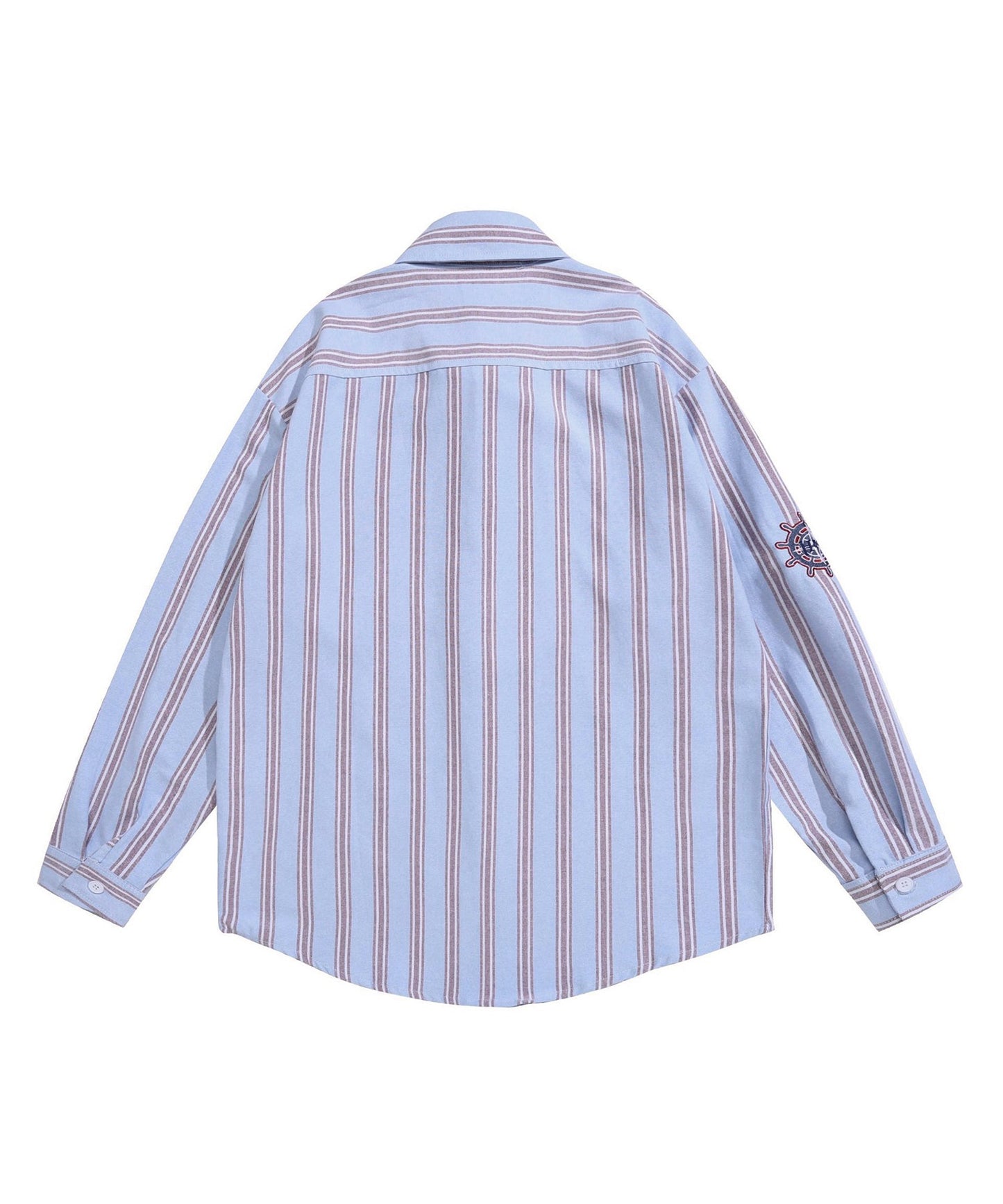 【HOOK -original- 】配色ストライプワンポイント刺繍長袖シャツ