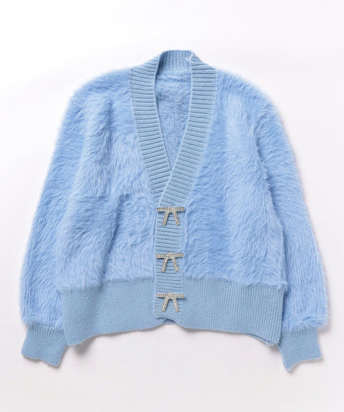 SMOOTH MOOD 水色ニットカーディガン Whim Gazette(ウィム ガゼット)の【LES TRICOTS D'O】別注 モヘヤ