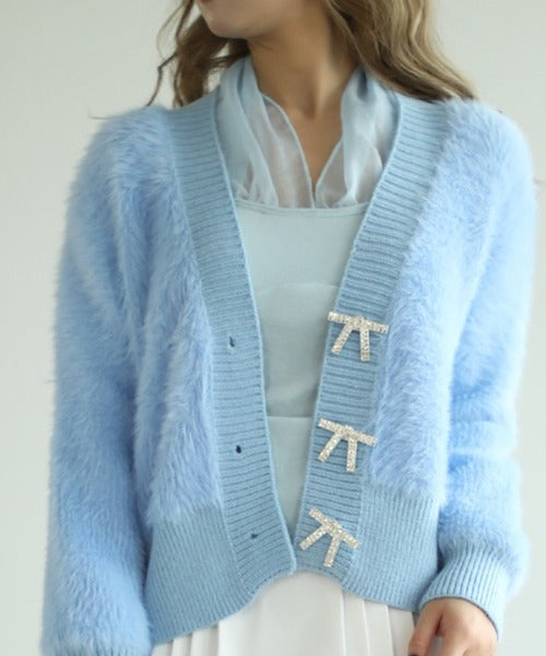 Jasmine】もふもふ リボンボタン付きカーディガン – 《公式》moremore