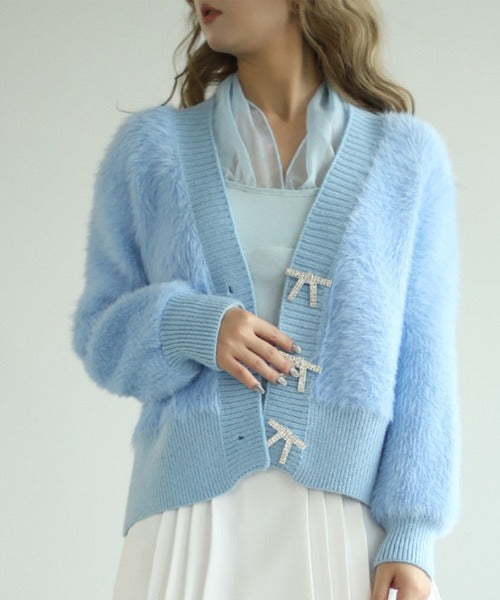 Jasmine】もふもふ リボンボタン付きカーディガン – 《公式》moremore