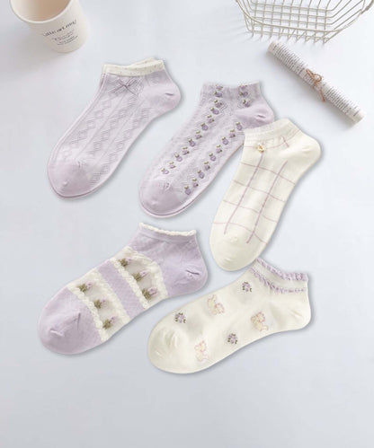 【MOSOX】ガーリーデザインレーヨン混アンクルソックス 5足セット (SS)