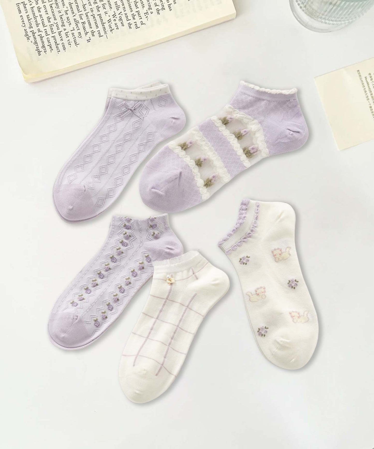 【MOSOX】ガーリーデザインレーヨン混アンクルソックス 5足セット (SS)