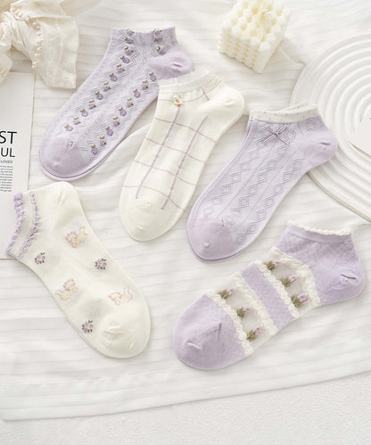 【MOSOX】ガーリーデザインレーヨン混アンクルソックス 5足セット (SS)