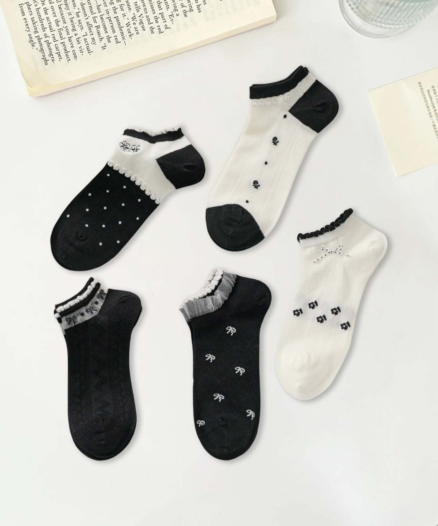 【MOSOX】ガーリーデザインレーヨン混アンクルソックス 5足セット (SS)