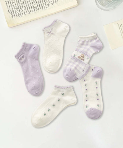 【MOSOX】ガーリーデザインレーヨン混アンクルソックス 5足セット (SS)