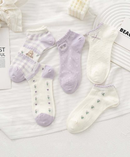 【MOSOX】ガーリーデザインレーヨン混アンクルソックス 5足セット (SS)