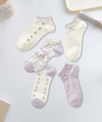 【MOSOX】ガーリーデザインレーヨン混アンクルソックス 5足セット (SS)