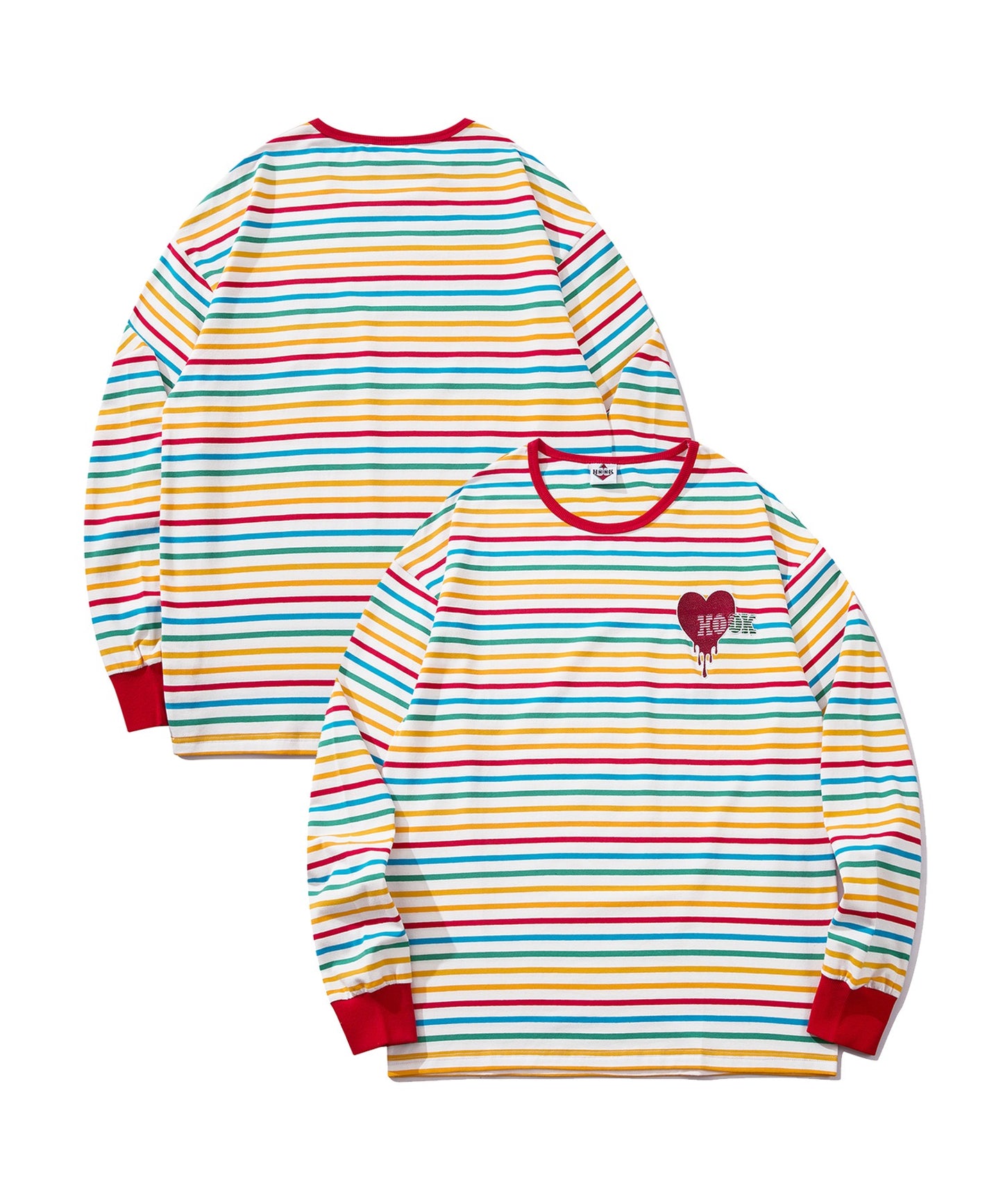 [HOOK -original-] Melting heart embroidery colorful border long sleeve t-shirt