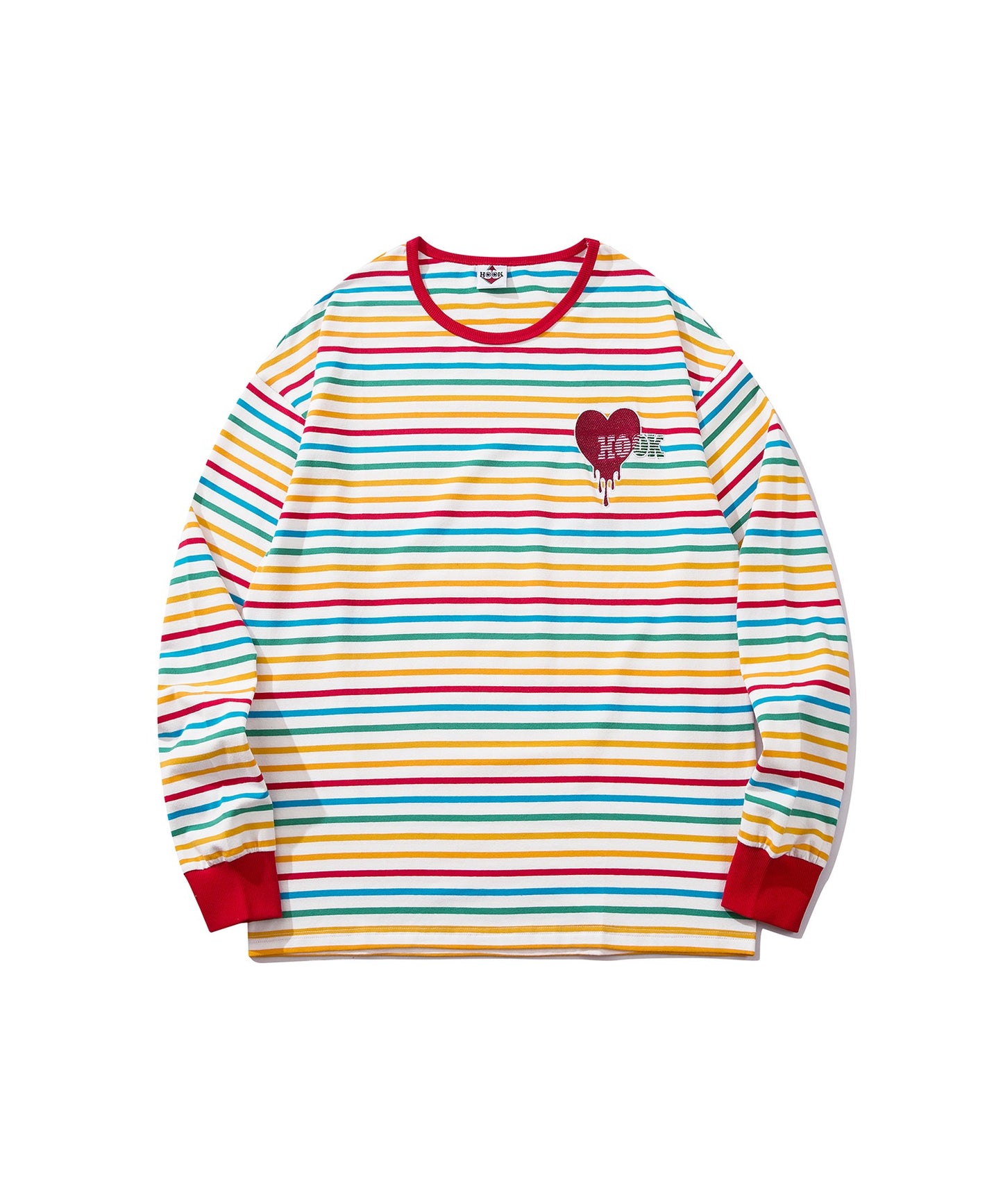 [HOOK -original-] Melting heart embroidery colorful border long sleeve t-shirt