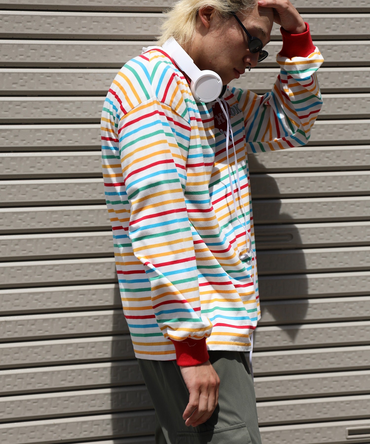 HOOK -original- 】溶けるハート刺繍カラフルボーダー長袖tシャツ