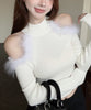 【Jasmine】ファー付きリブ編み肩見せトップス