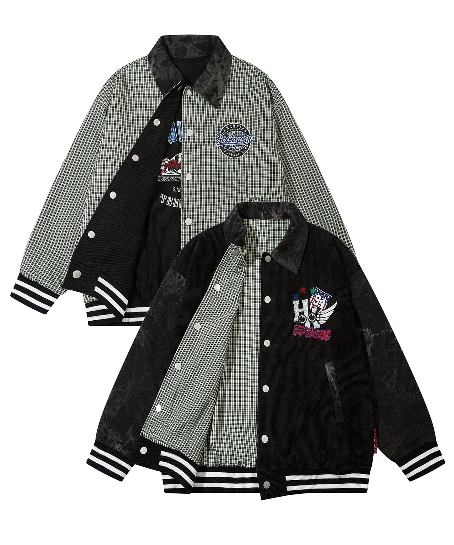 [HOOK -original-] American casual garage embroidery reversible corduroy check jacket