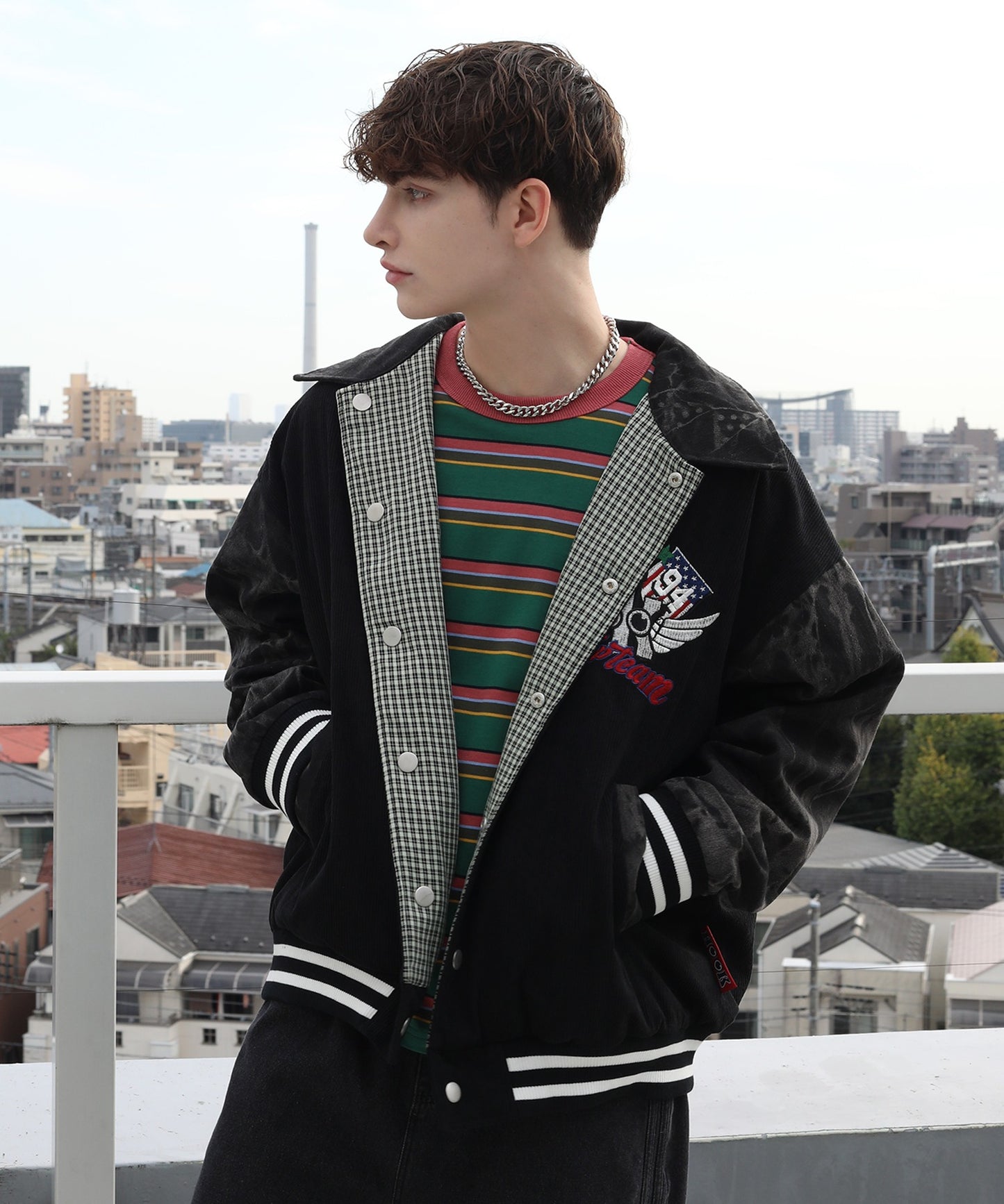 [HOOK -original-] American casual garage embroidery reversible corduroy check jacket