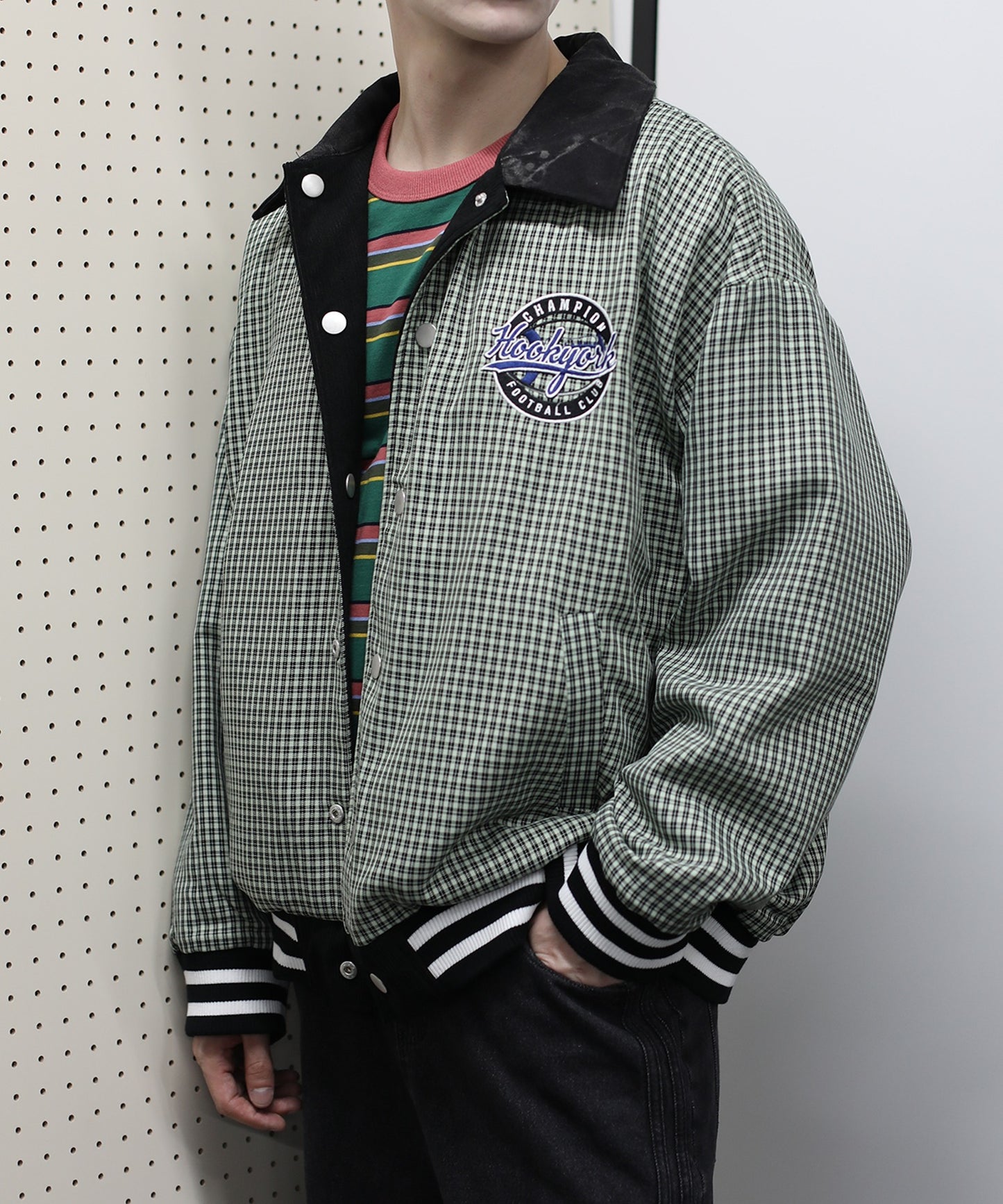 [HOOK -original-] American casual garage embroidery reversible corduroy check jacket