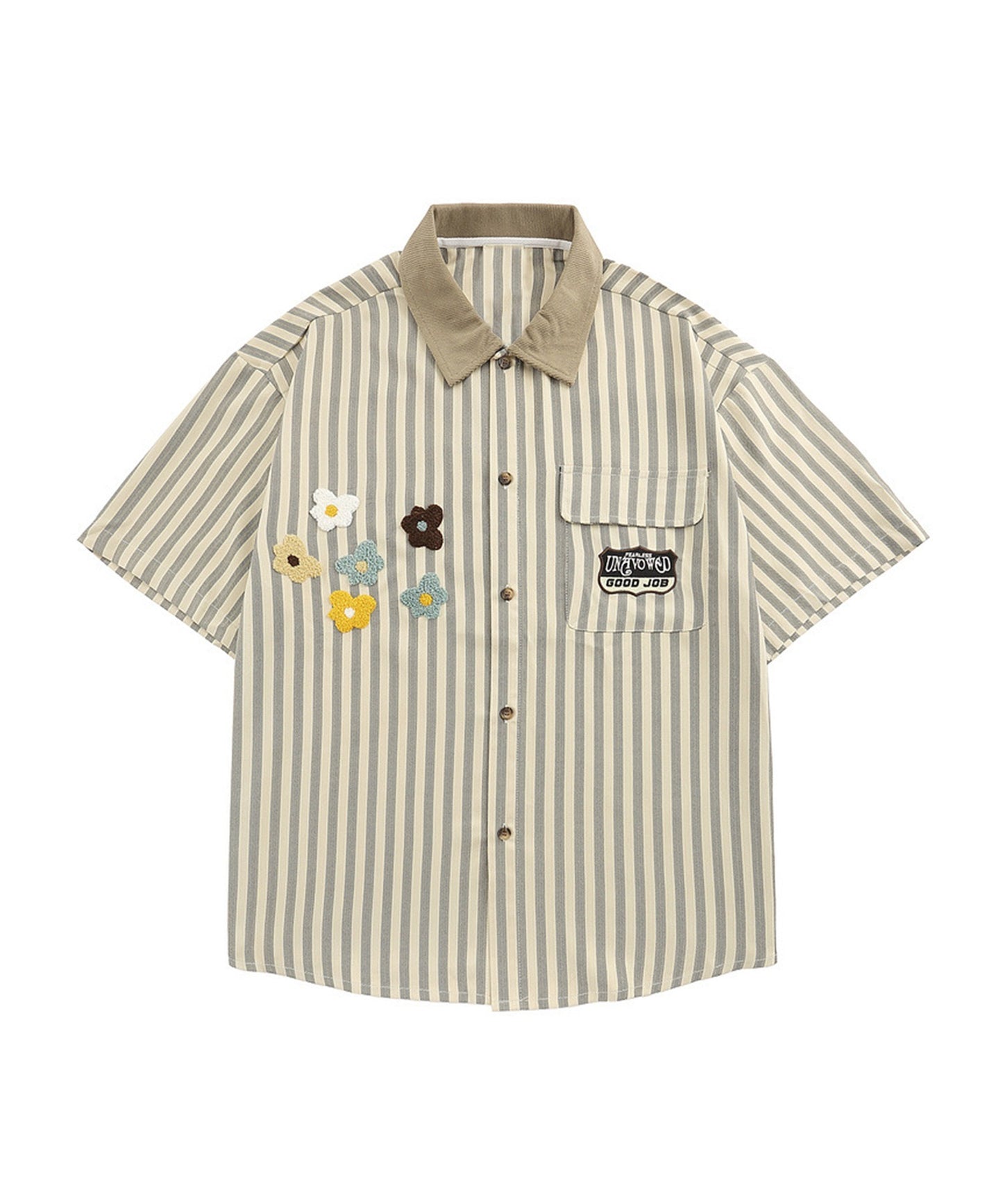 [HOOK] Retro style patch stripe big shirt