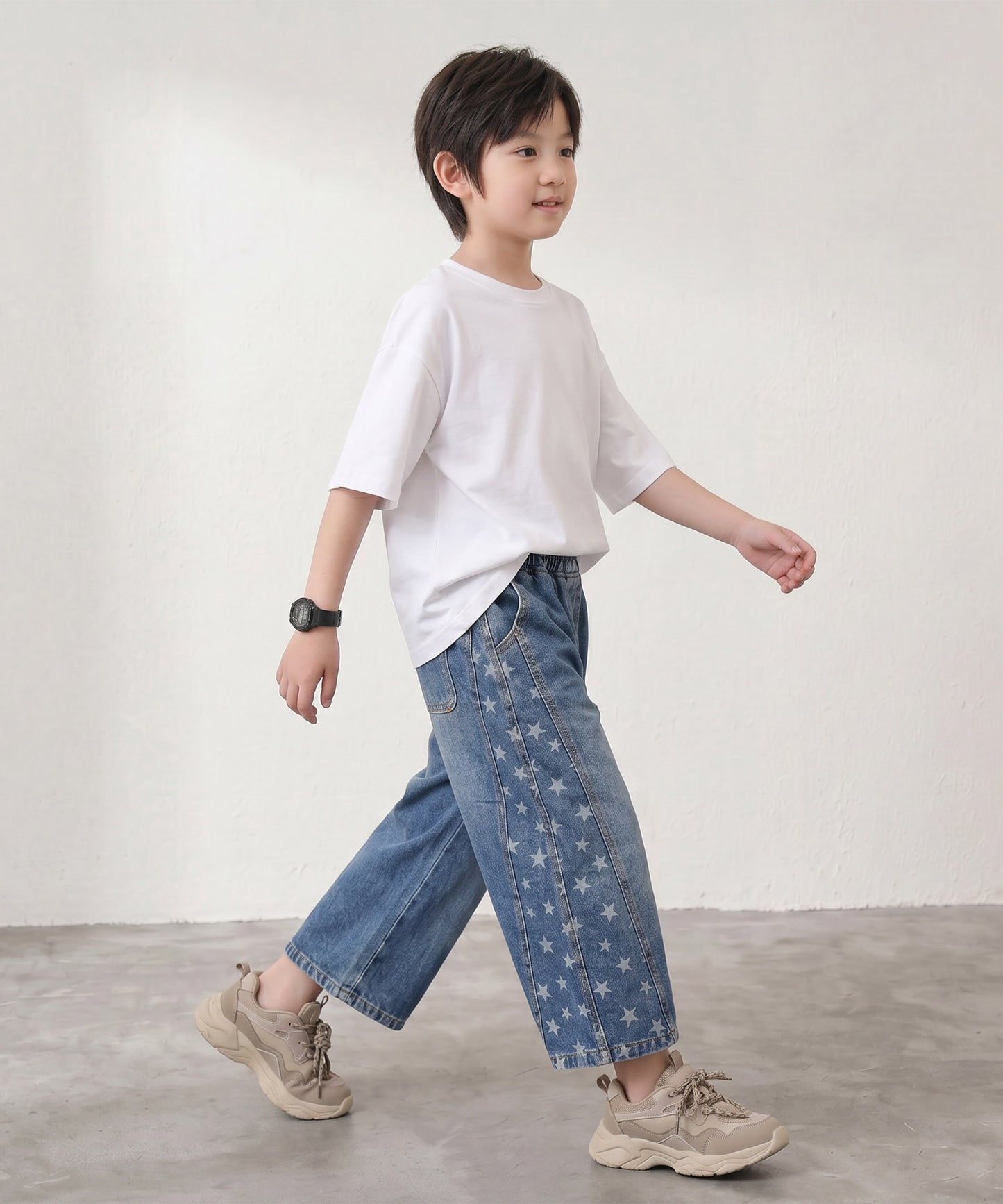 【aimoha-KIDS-】スタープリントデニムハーフパンツ