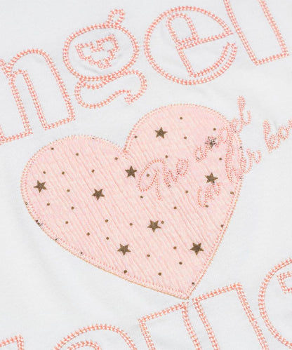 HOOK for girls　パッチ刺繍 ハートロゴ 星柄切替 ラグランTシャツ レディース Y2K ガーリー 半袖 カットソー