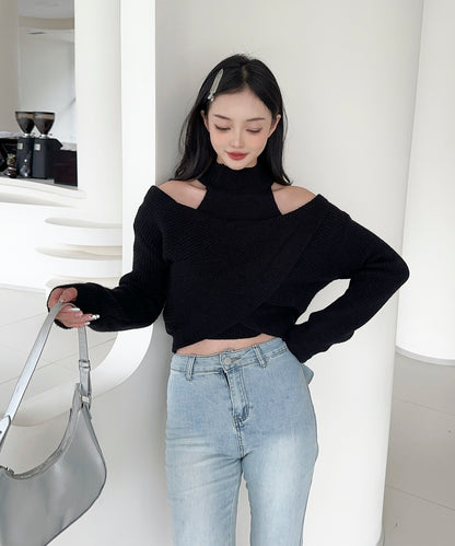 【Jasmine】ハイネック肩見せニットプルオーバー