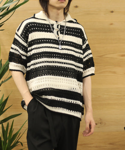 [aimoha Men's] Border pattern knit short sleeve