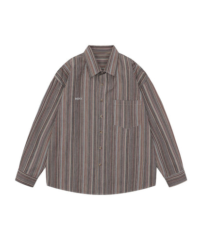 [HOOK] Vintage-style striped all-over pattern big shirt