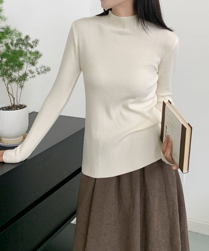 aimoha/無地モックネックニットソートップス