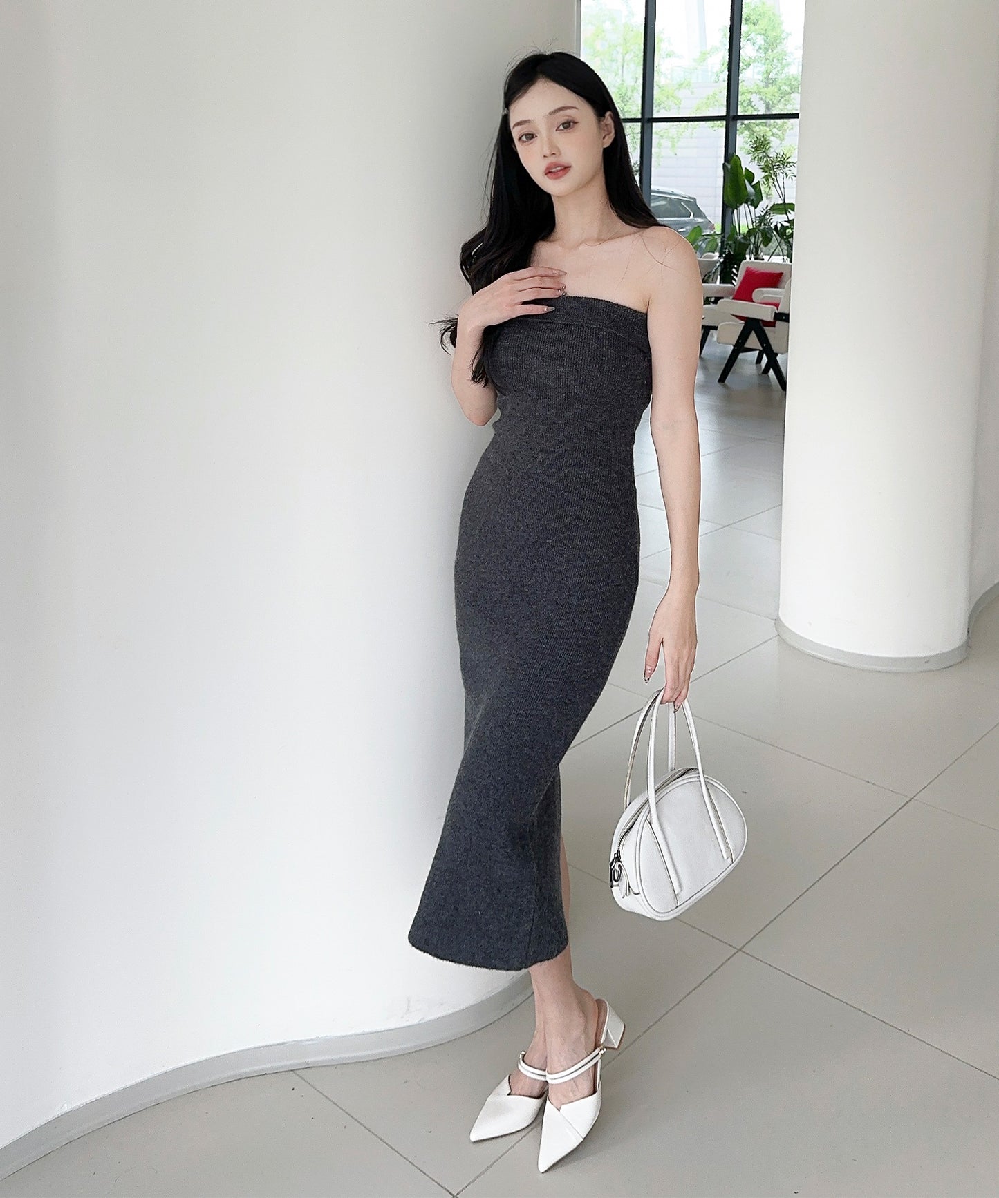 【Jasmine】ニットチューブワンピース＋ロングカーディガン