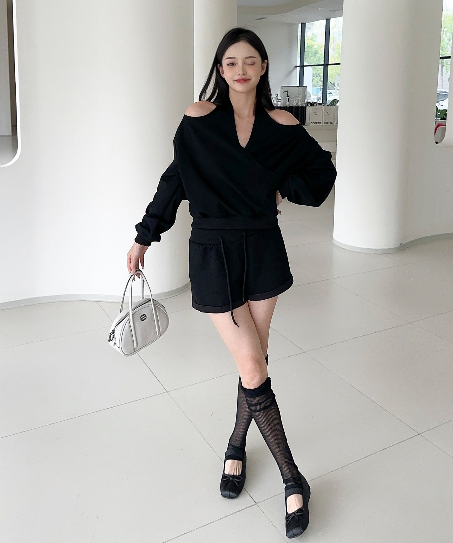 【Jasmine】肩見せスウェット+ウェットショートパンツ