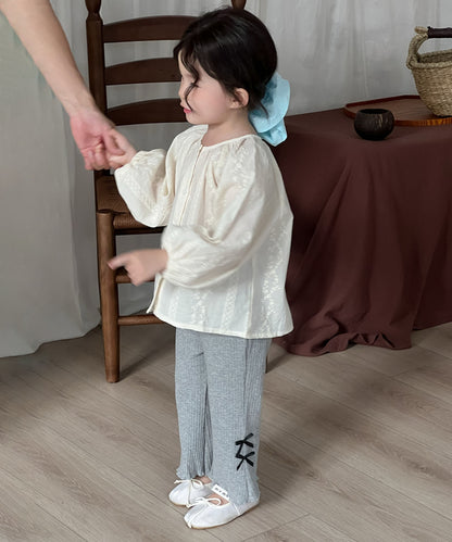 【aimoha-KIDS-】キッズ　サイドリボンリブフレアパンツ