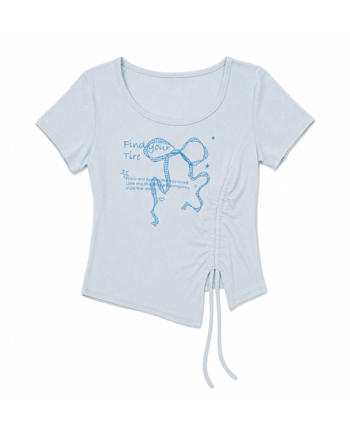 HOOK for girls リボングラフィック × サイドギャザー コンパクトストリートT
