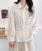 裾スカラップレース花柄シャツ