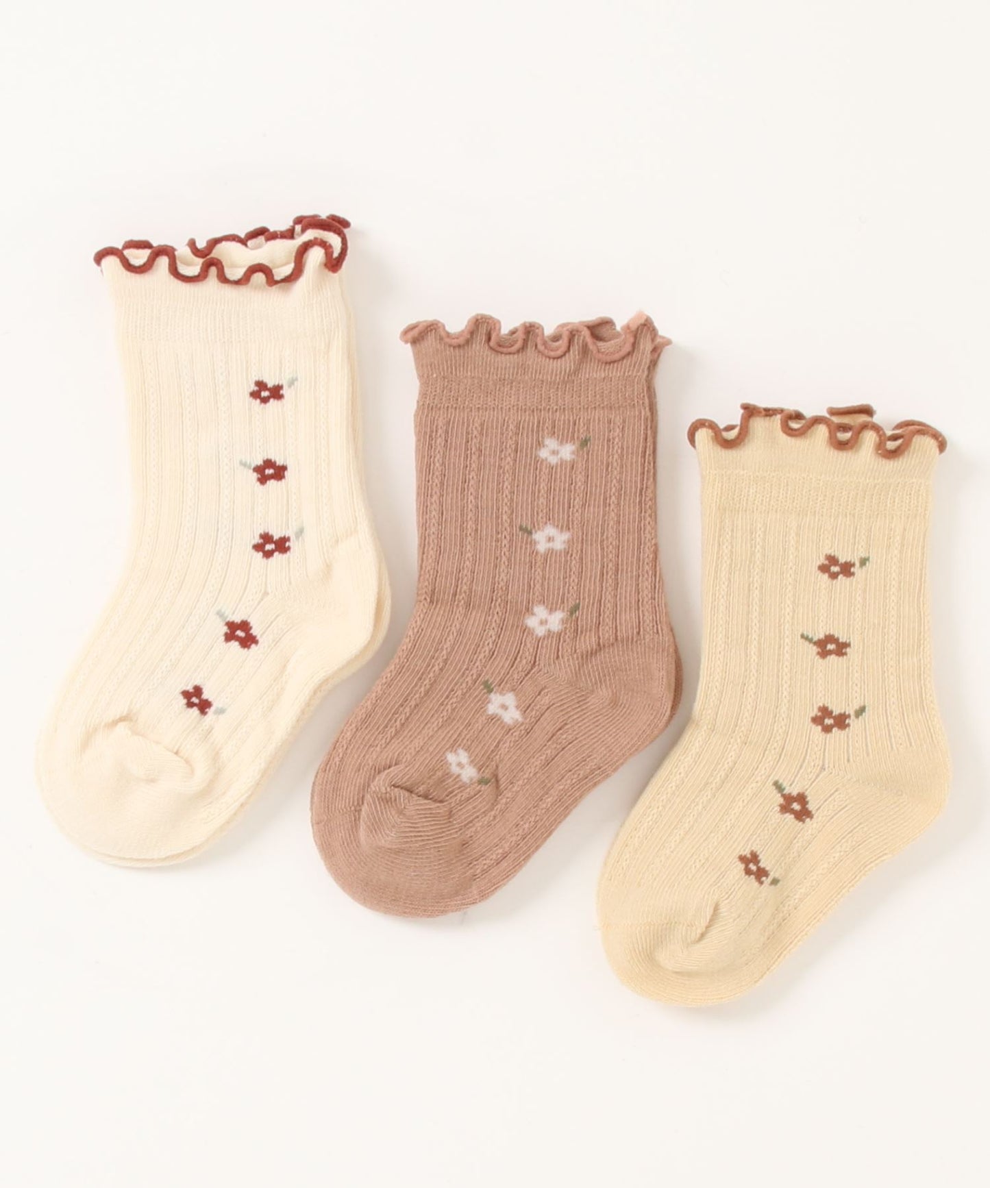 【mosox】かわいい小花柄入りkids靴下3点セット