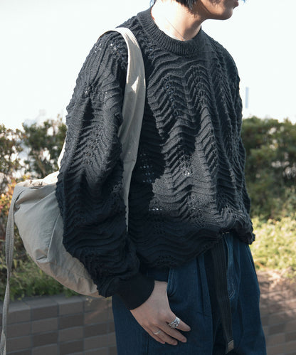 【aimoha Men's】CREW NECK POINTELLE KNIT ポワントール編みニット