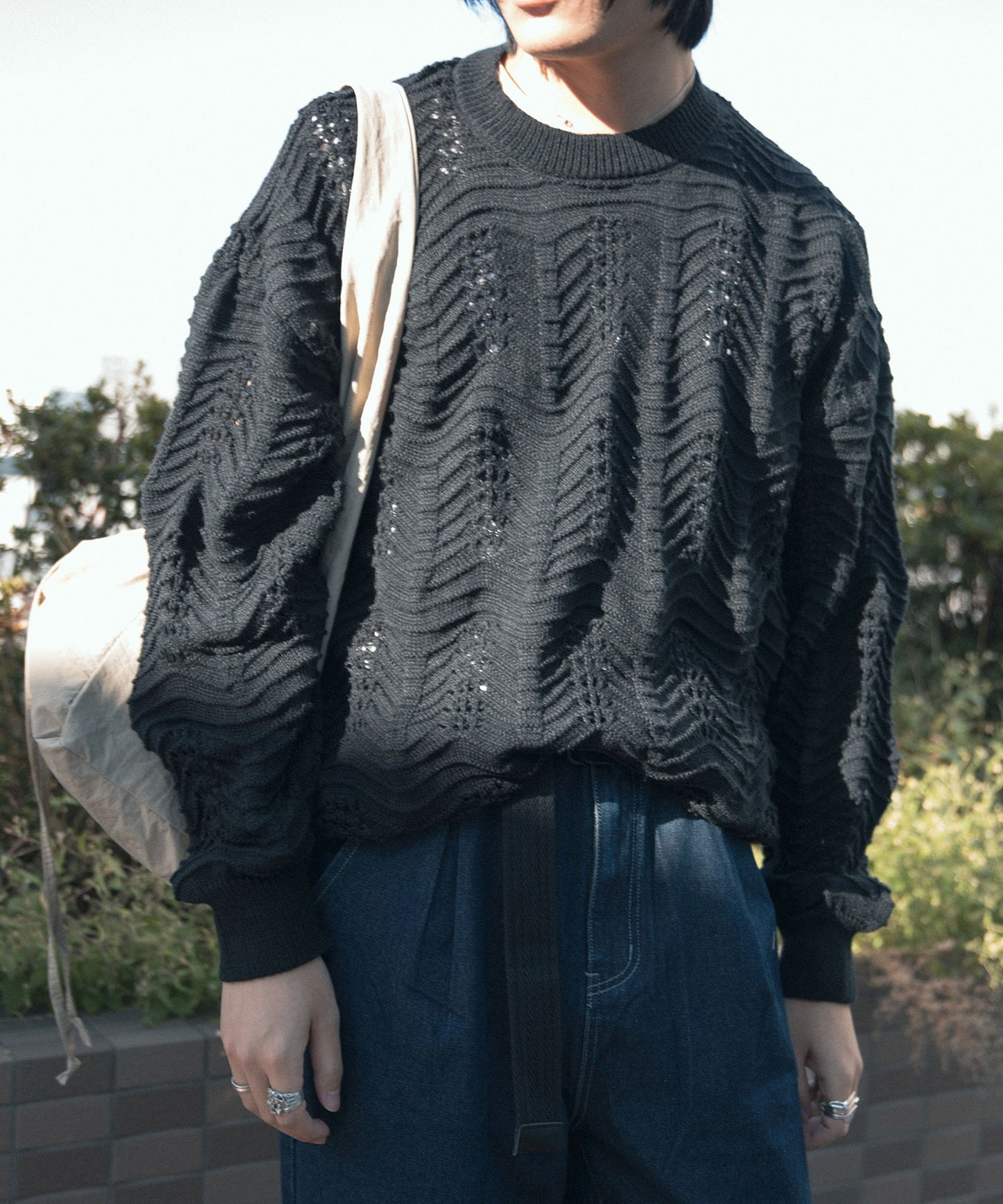 【aimoha Men's】CREW NECK POINTELLE KNIT ポワントール編みニット