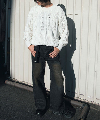 【aimoha Men's】CREW NECK POINTELLE KNIT ポワントール編みニット