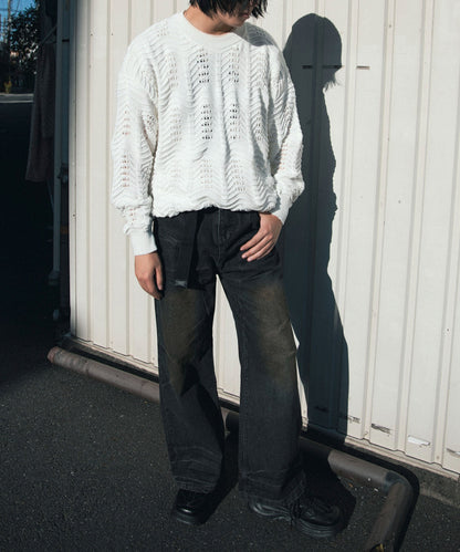 【aimoha Men's】CREW NECK POINTELLE KNIT ポワントール編みニット