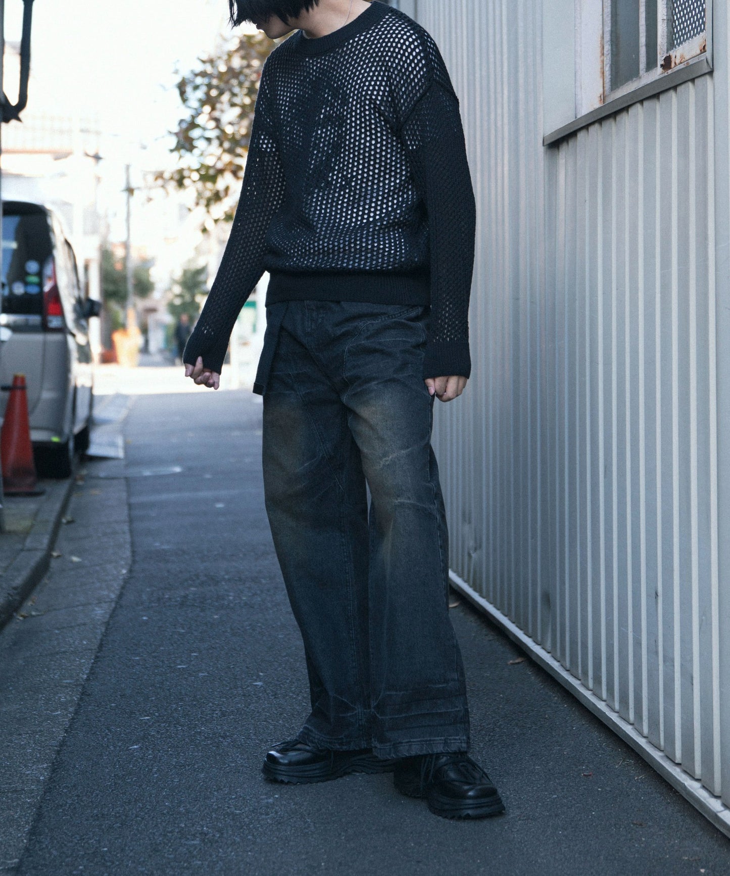 【aimoha Men's】MESH KNIT PULLOVER メッシュニット プルオーバー