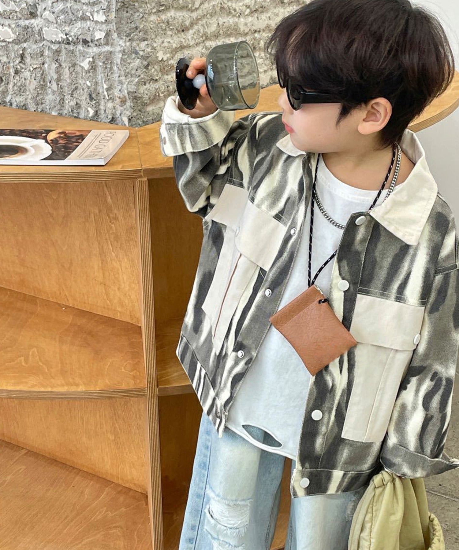 【aimoha-KIDS-】子供服　 タイダイ染めデニムジャケット