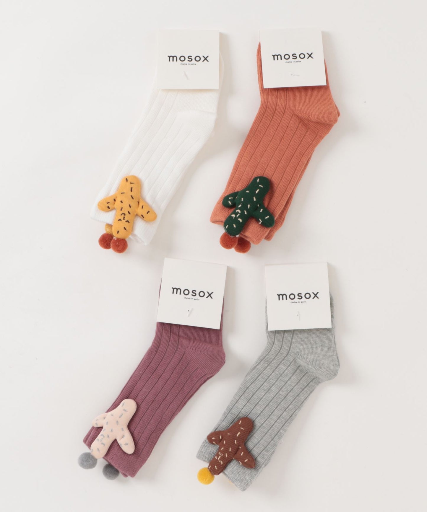 【mosox】かわいい立体サボテン付きkidsロング丈靴下4点セット