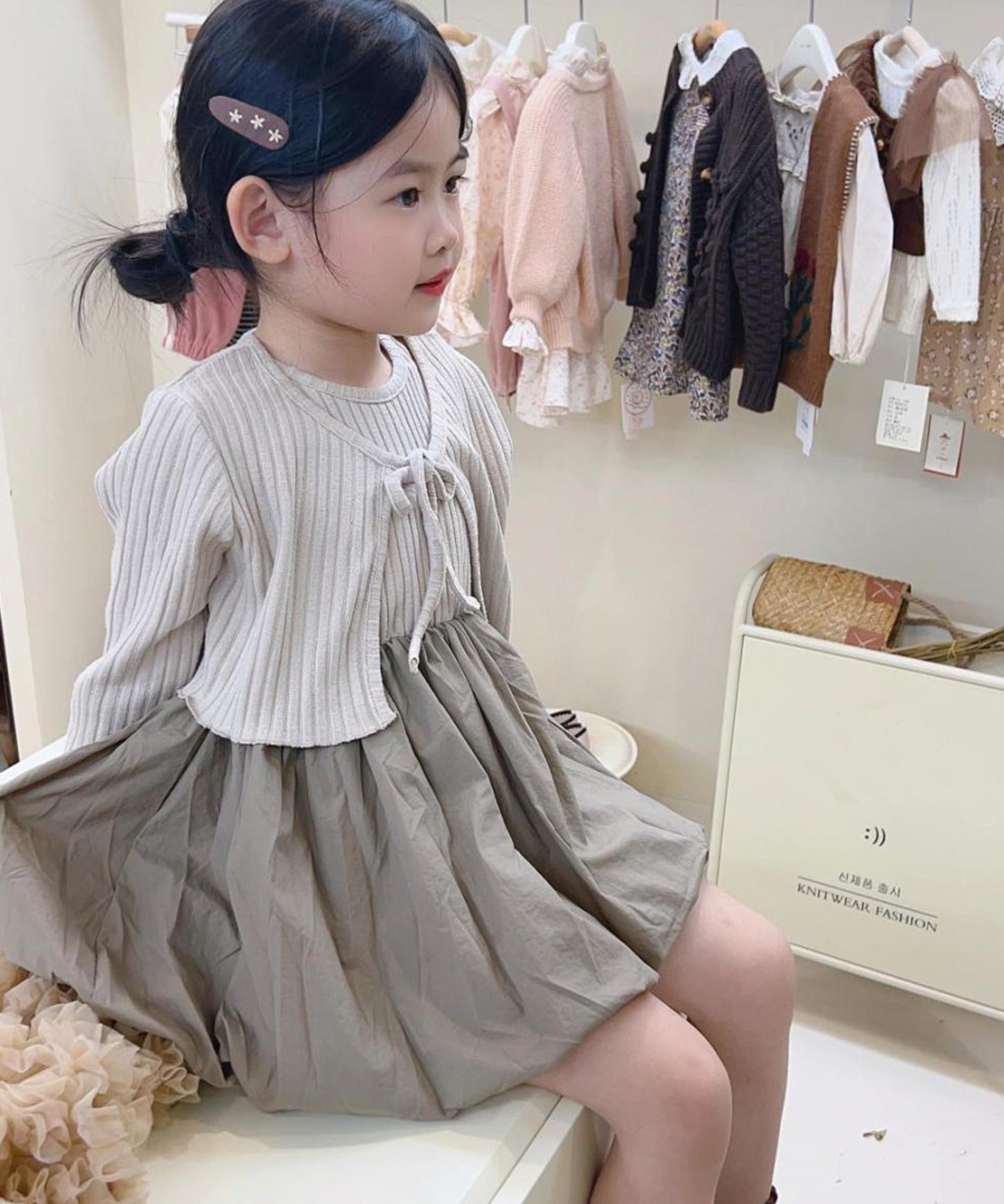 【aimoha-KIDS-】子供服 カーディガン＋ワンピース2点セット