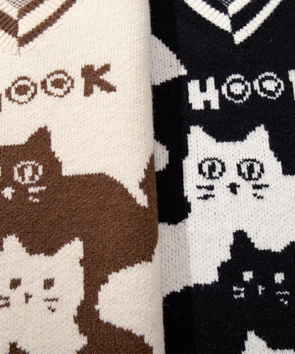 HOOK -original-　「猫何匹いる？」バイカラーニットベスト
