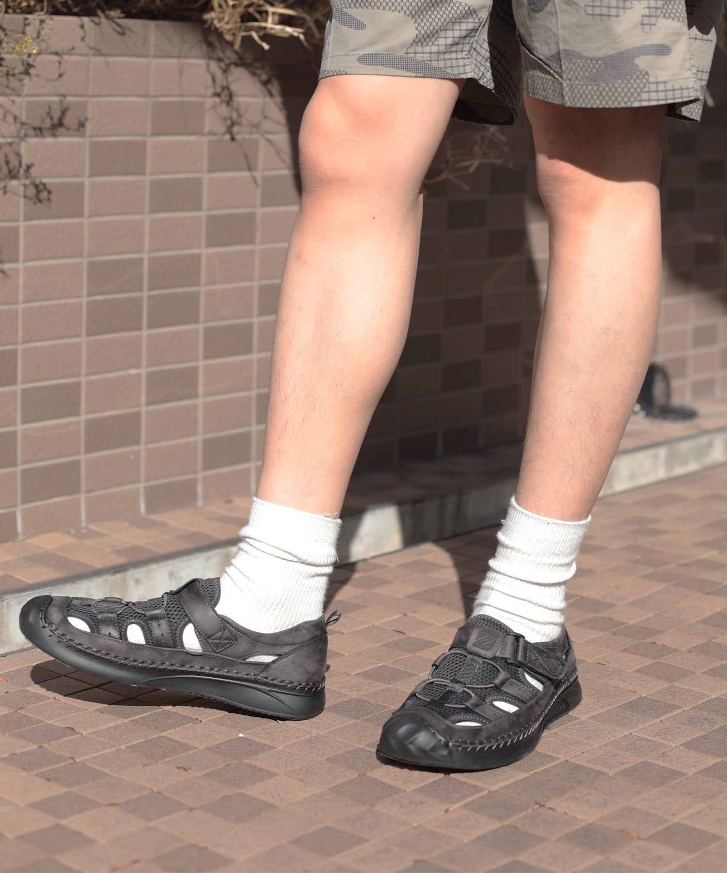 【shoes365】メッシュ＆レザー　アウトドアサンダル