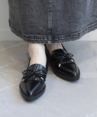 【shoes365】ポインテッド トゥ厚底キルトローファー