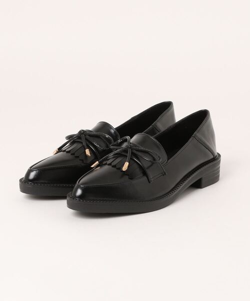 【shoes365】ポインテッド トゥ厚底キルトローファー