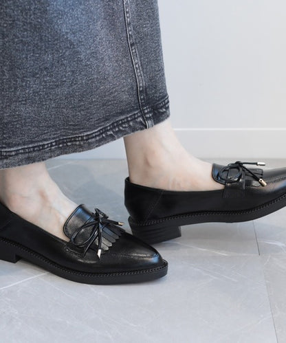 【shoes365】ポインテッド トゥ厚底キルトローファー