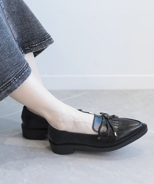 【shoes365】ポインテッド トゥ厚底キルトローファー