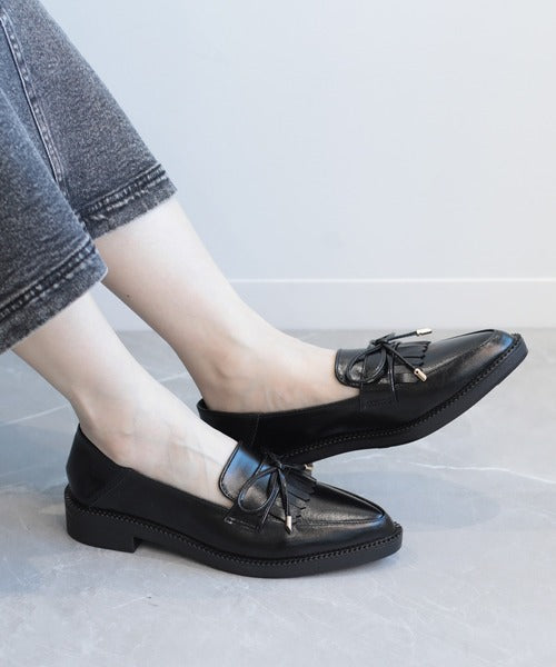 【shoes365】ポインテッド トゥ厚底キルトローファー